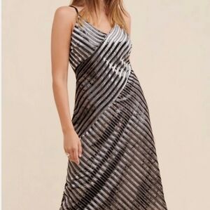 Harlyn Velvet Striped Black and Silver Dress